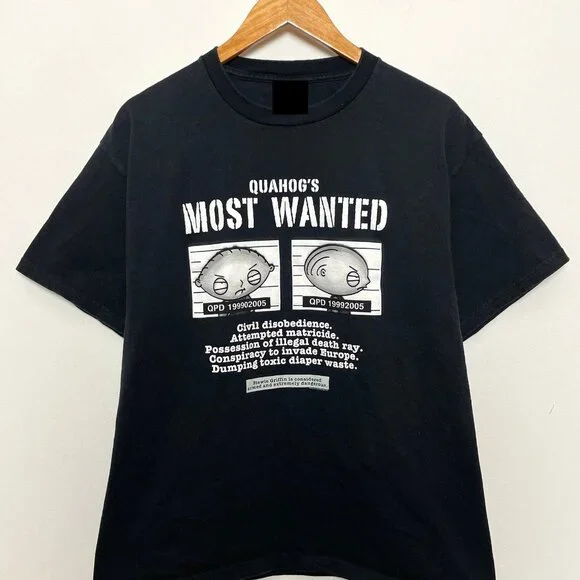Stewie Griffin Family Guy “Quahog’s Most Wanted” Cartoon Graphic Tee Shirt - Picture 1 of 4
